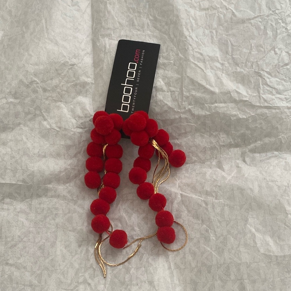 *New Yasmin Red Pom Pom & Gold details earrings